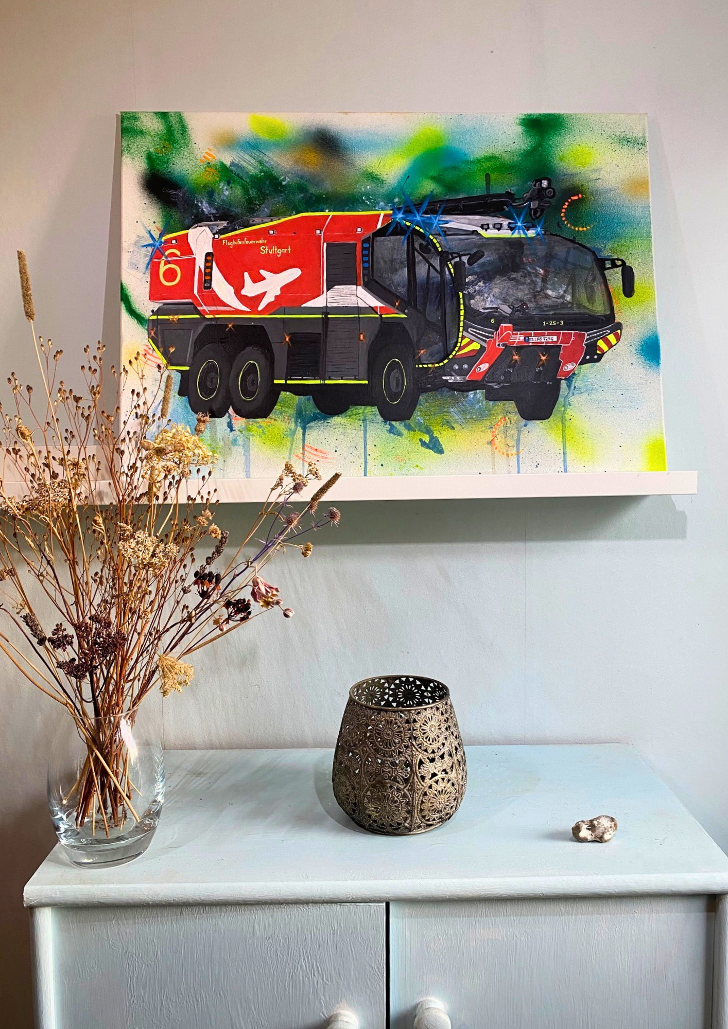 Handgemaltes Feuerwehrbild "Gigant der Landebahn"