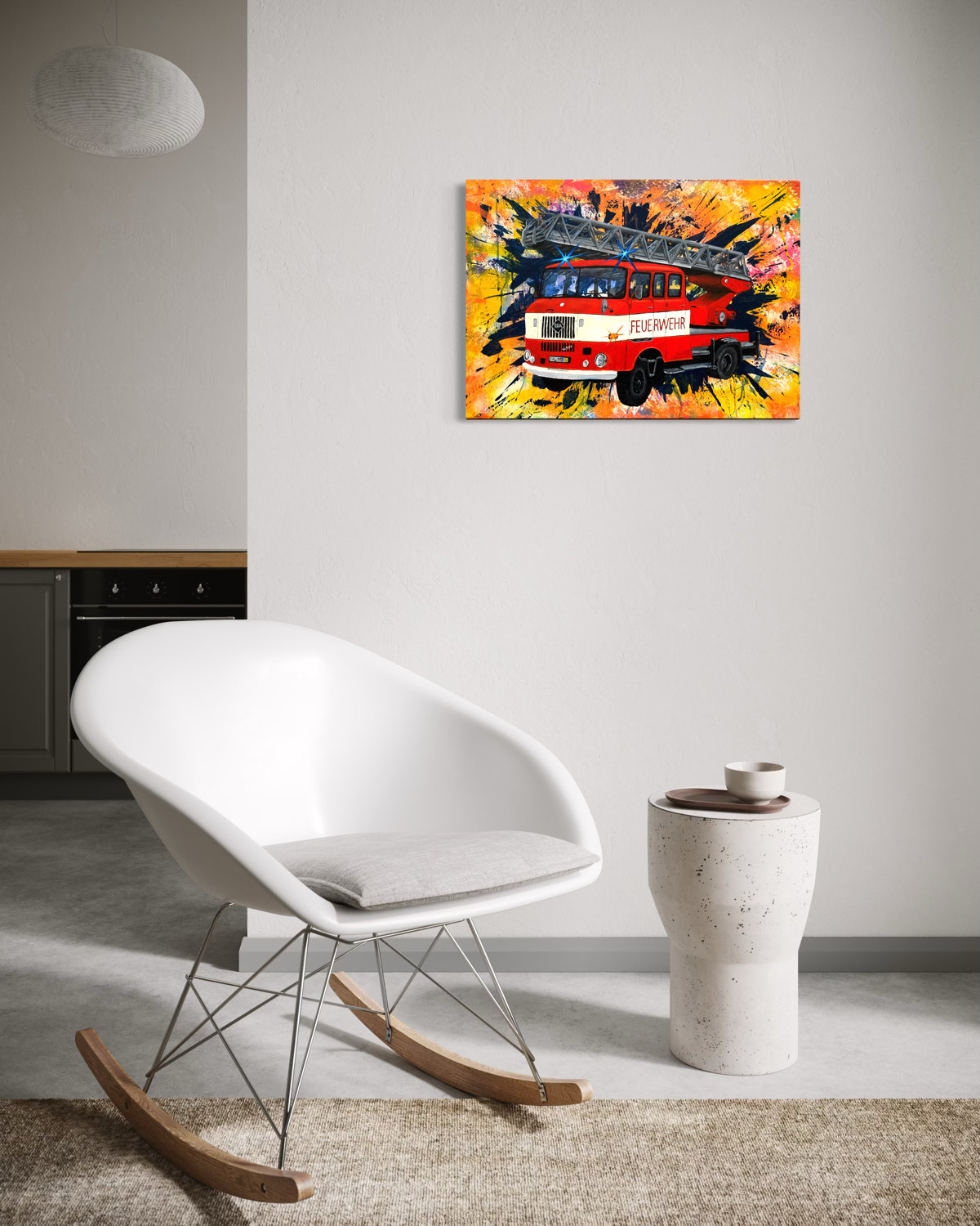 Handgemaltes Feuerwehrbild "DL 30 W50" DDR Feuerwehrauto