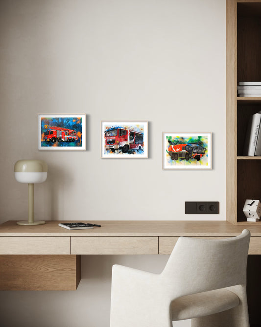 Feuerwehrprints 3er Set 20cmx15cm Feuerwehrautos