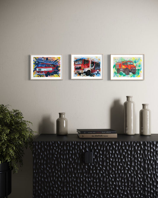 Feuerwehrprints 3er Set 20cmx15cm Feuerwehrautos 2